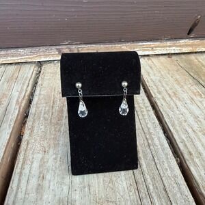 Faceted Teardrop Dangle Earrings Women Clear Silver Tone Ball Stud Drop